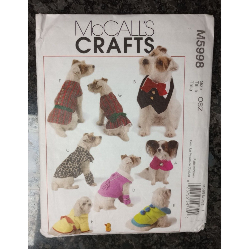 1999 McCall's Crafts Pattern M5998 Pet Dog Clothes Sm Med Large X-Large Uncut
